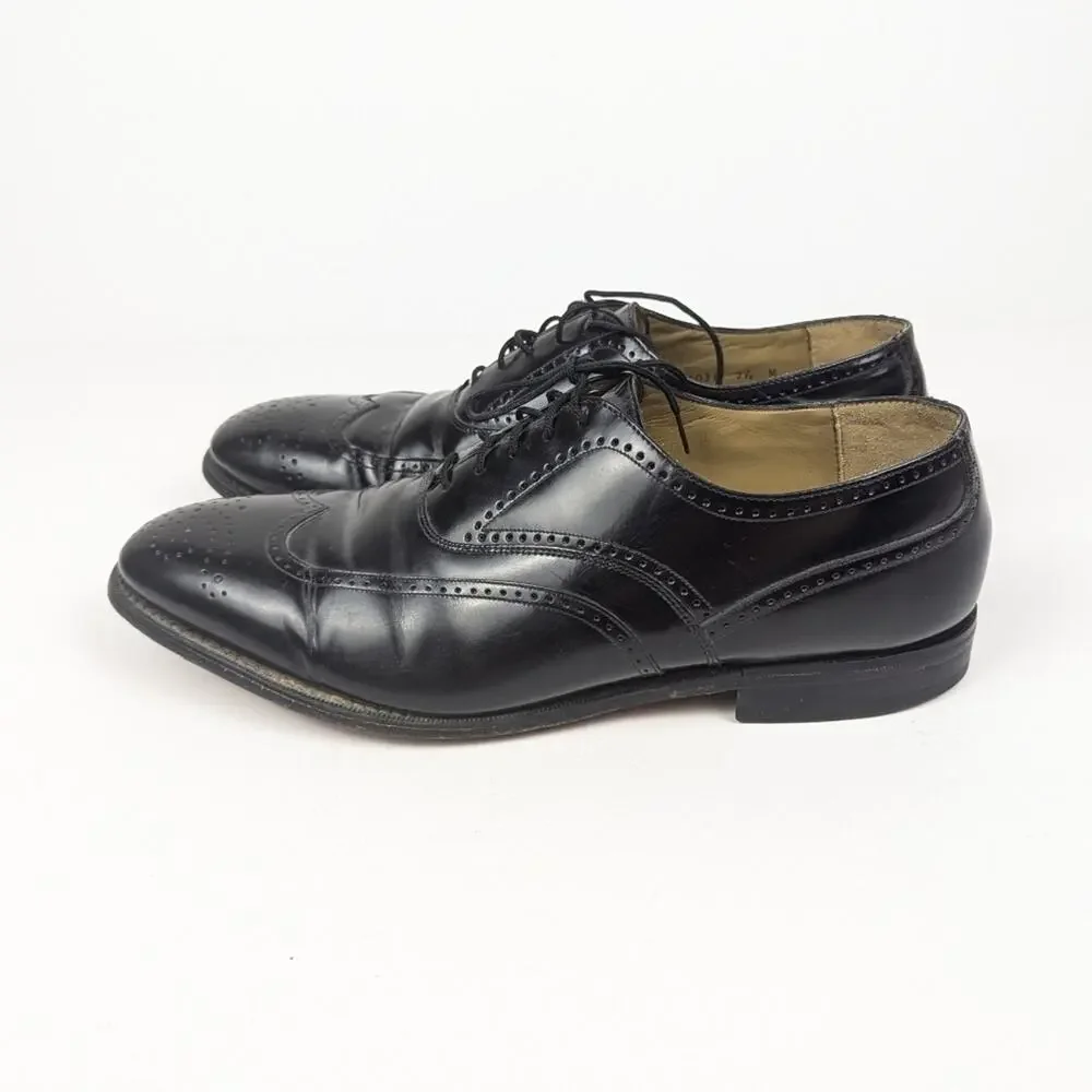 Johnston & Murphy Black Leather Wingtip Brogue Oxford Size 9.5